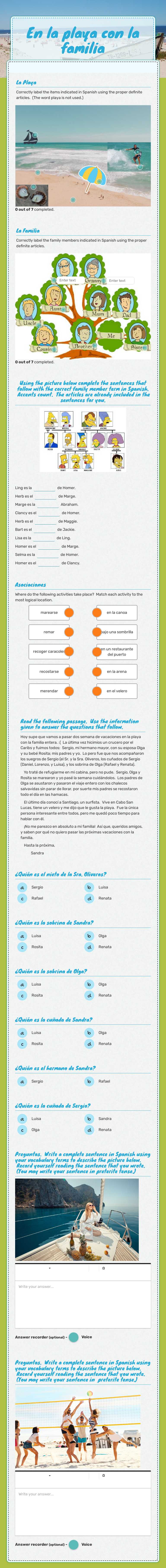 En la playa con la familia worksheet preview image