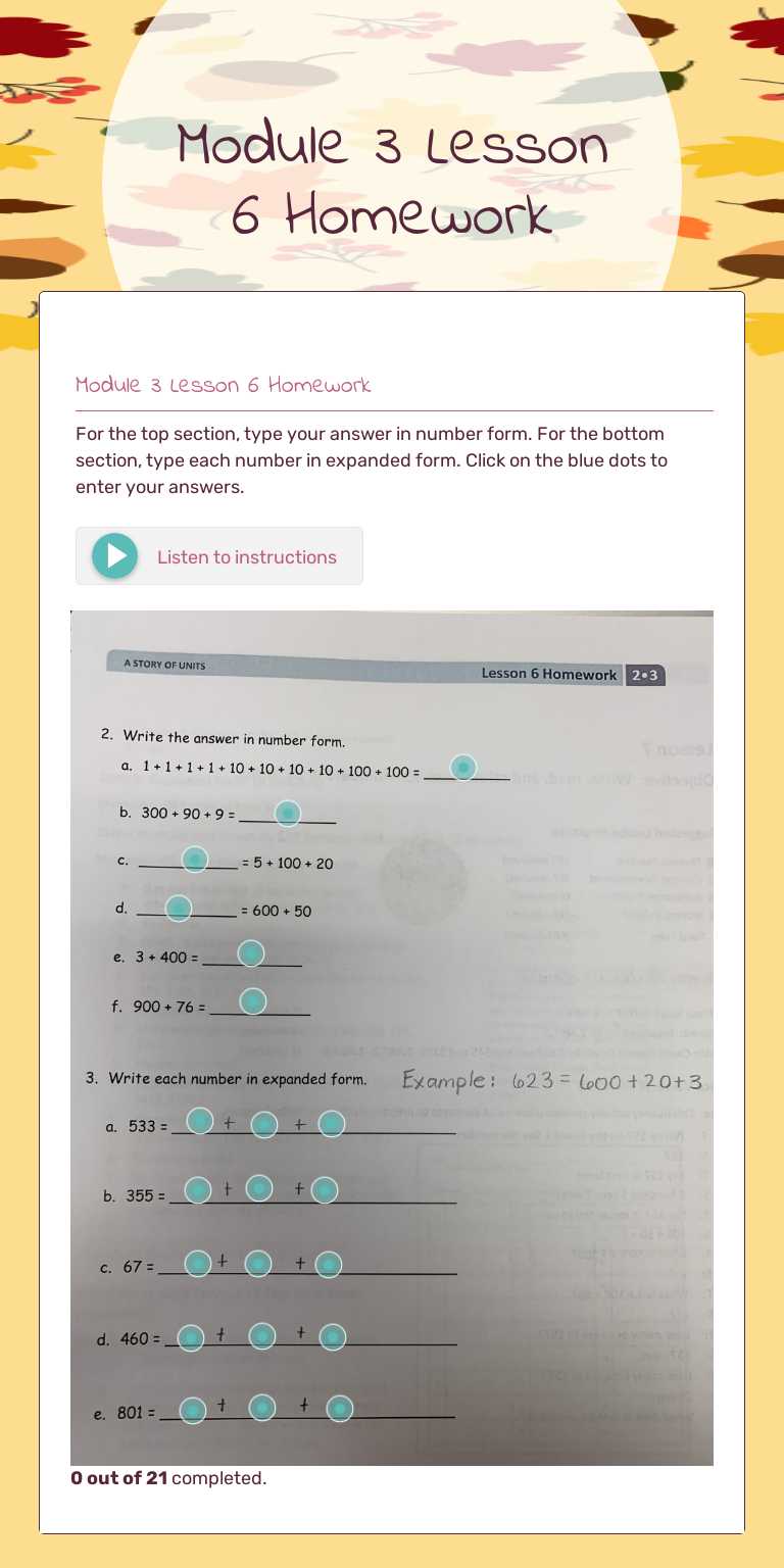 Module 3 Lesson 6 Homework worksheet preview image