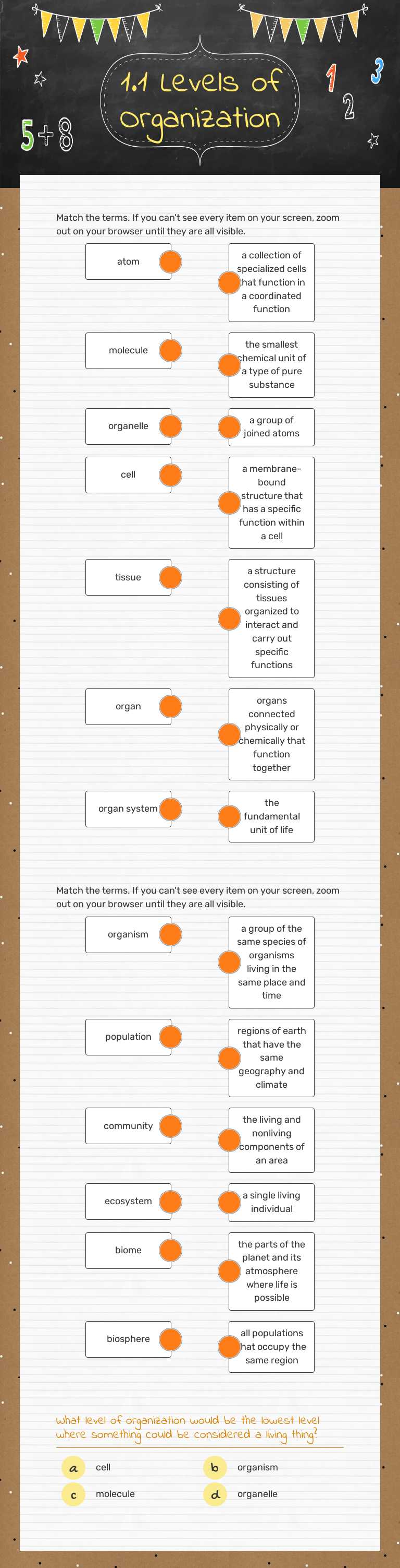 1.1 Levels of Organization Grade 10 worksheet preview