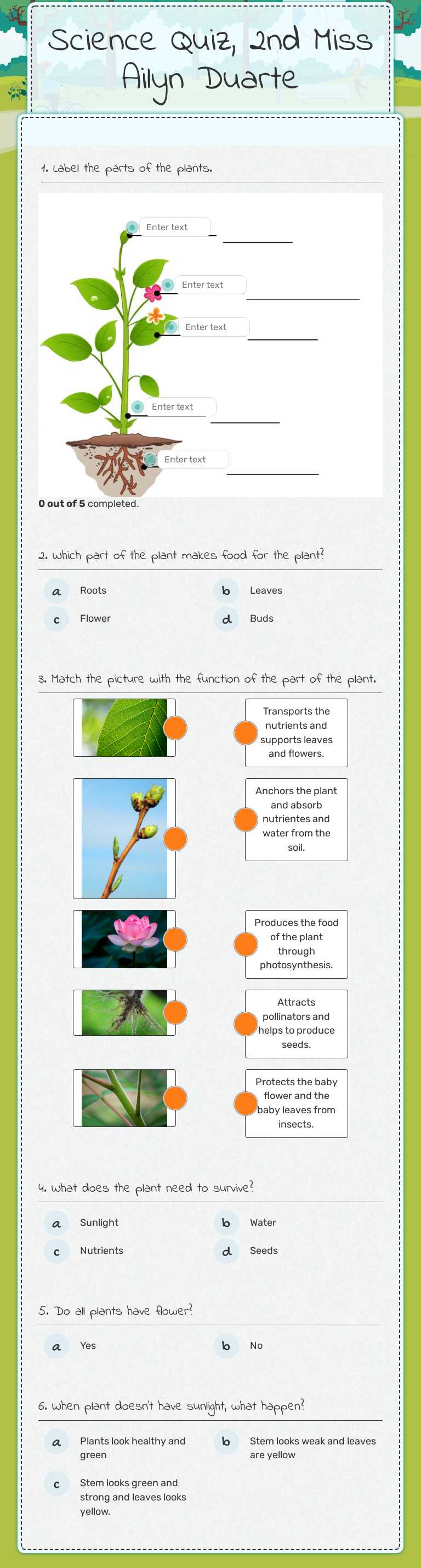 Science Quiz, 2nd  Miss Ailyn Duarte worksheet preview image