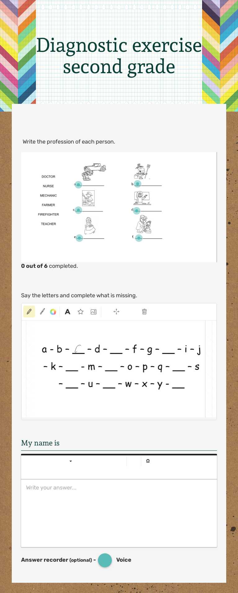 Diagnostic exercise second grade Grade 2 worksheet preview