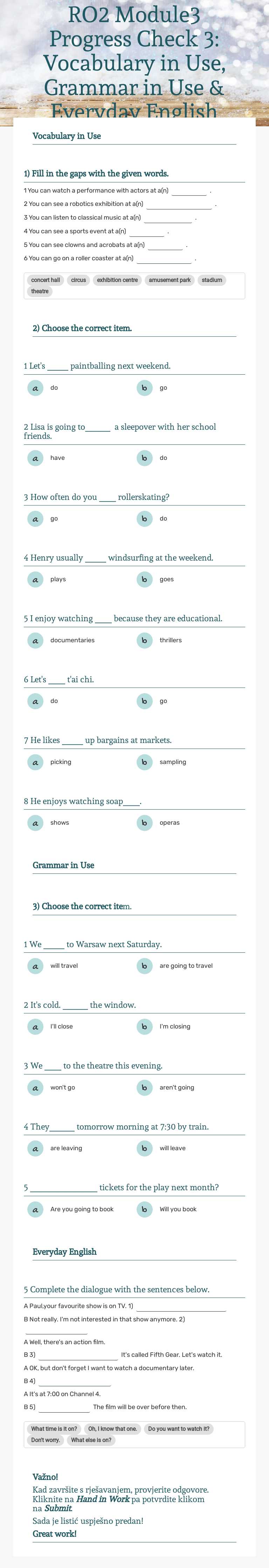 RO2 Module3  
Progress Check 3: Vocabulary in Use, Grammar in Use & Everyday English worksheet preview image