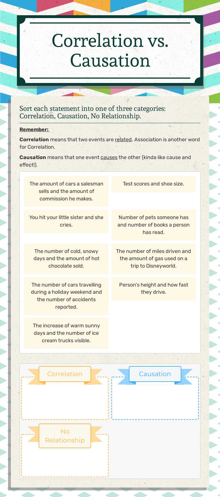 Correlation vs. Causation Grade 9 worksheet preview