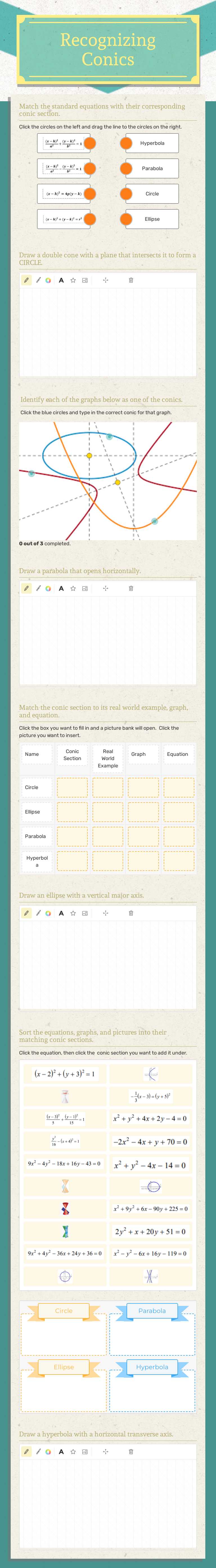 Recognizing Conics worksheet preview image