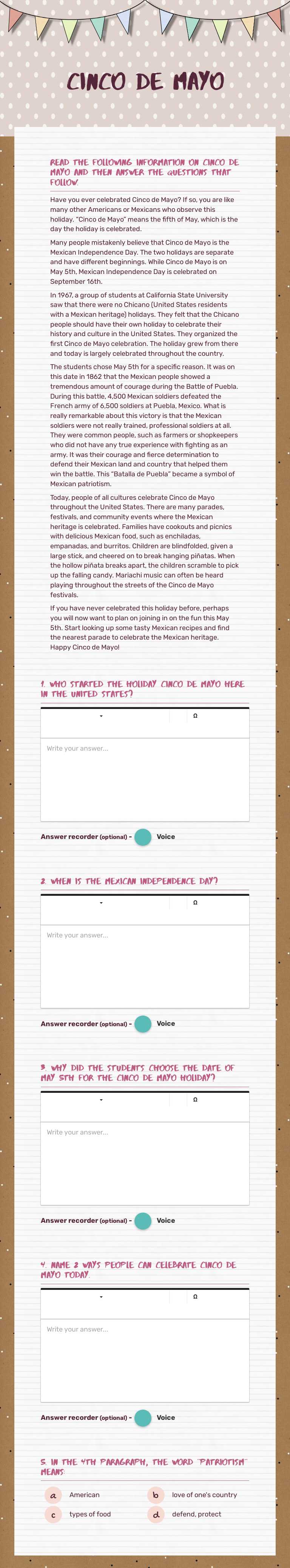 cinco de mayo worksheet preview image