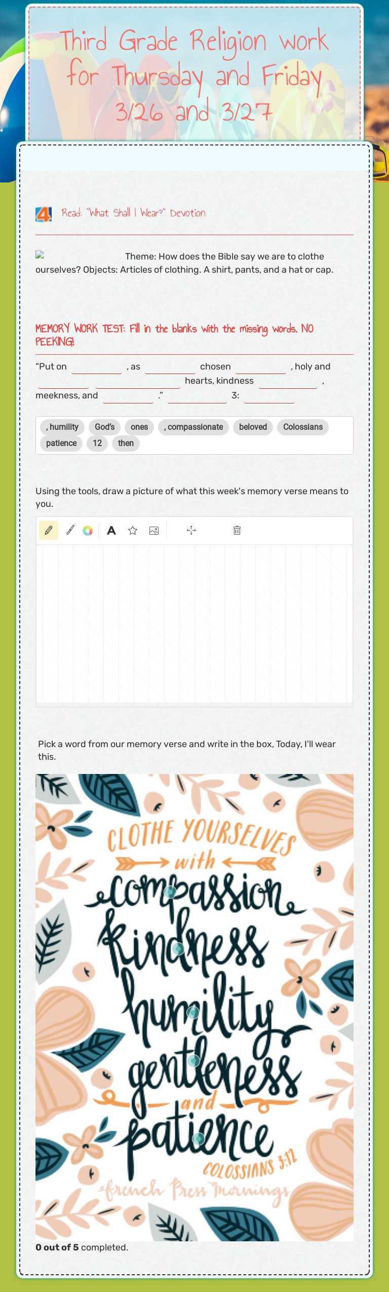 Third Grade Religion work for Thursday and Friday 3/26 and 3/27 worksheet preview image