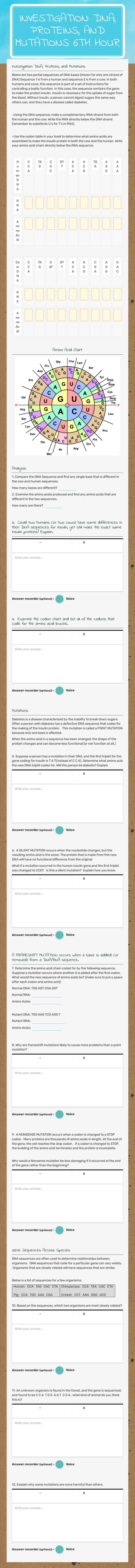 Investigation: DNA, Proteins, and Mutations 6th Hour worksheet preview image