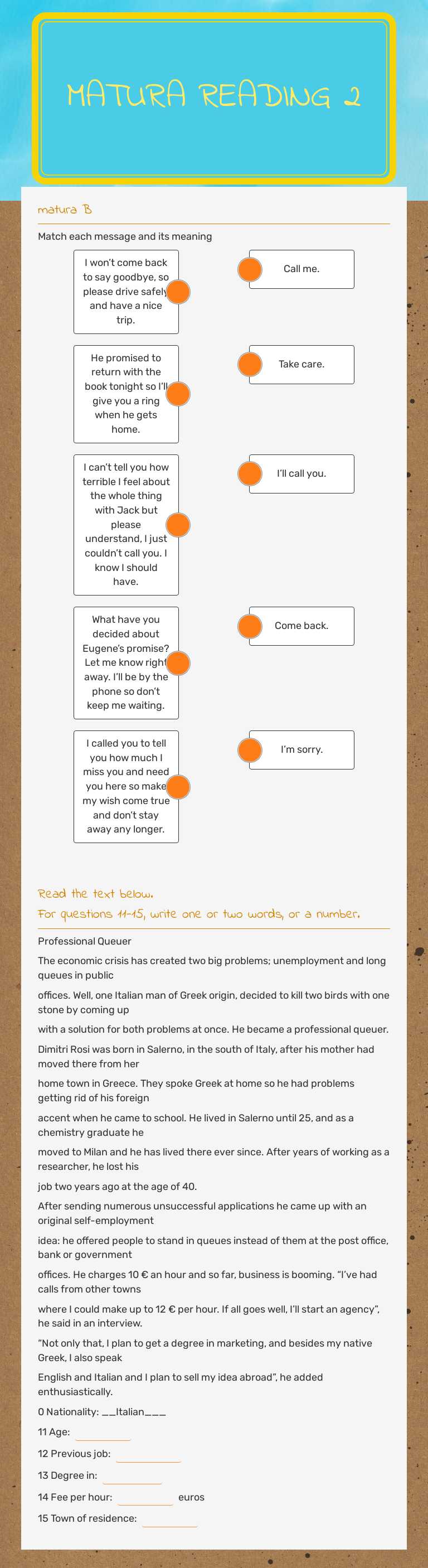 matura 
reading 2 worksheet preview image
