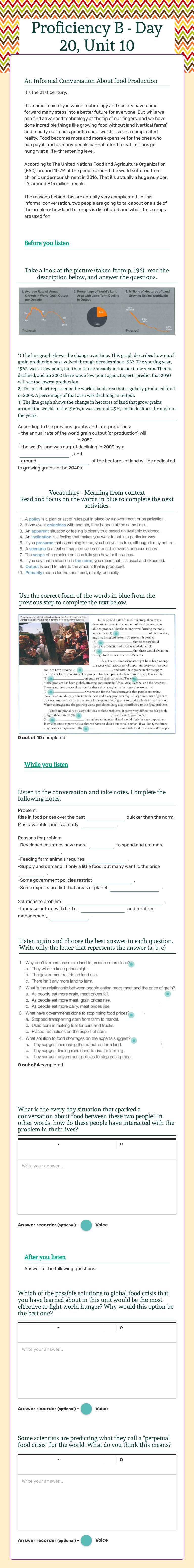 Proficiency B - Day 20, Unit 10 worksheet preview image