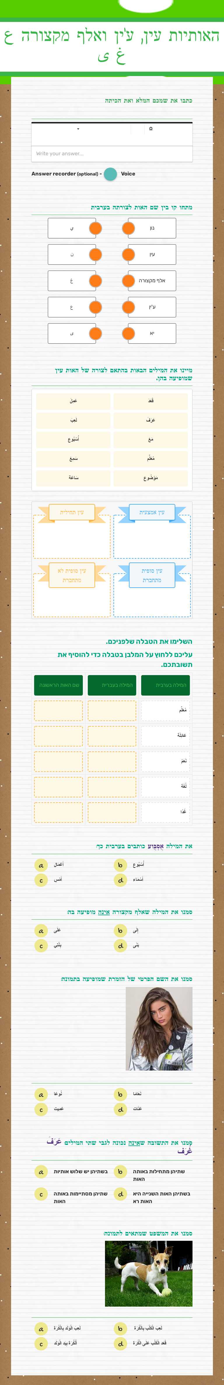 האותיות עין, ע'ין ואלף מקצורה
ع غ ى Grade 9 worksheet preview