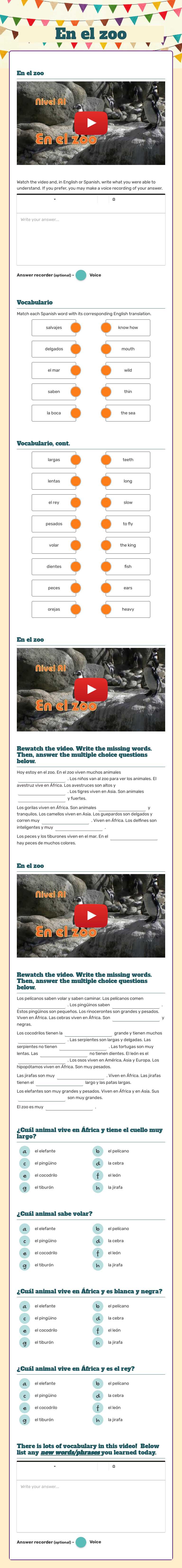 En el zoo worksheet preview image