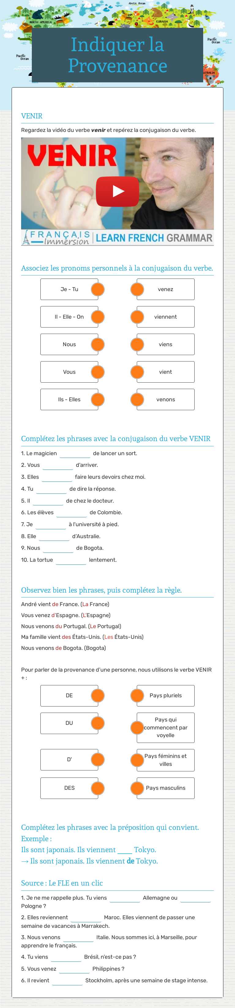 Indiquer la Provenance worksheet preview image