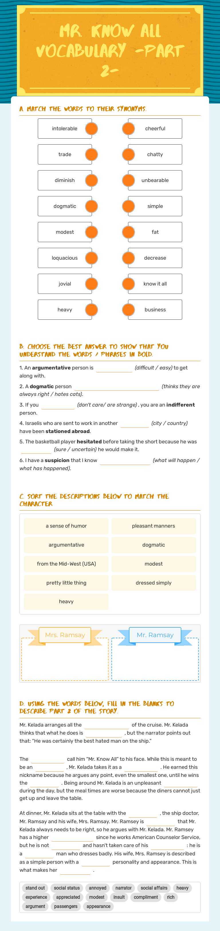 Mr. Know All
Vocabulary
-Part 2- worksheet preview image