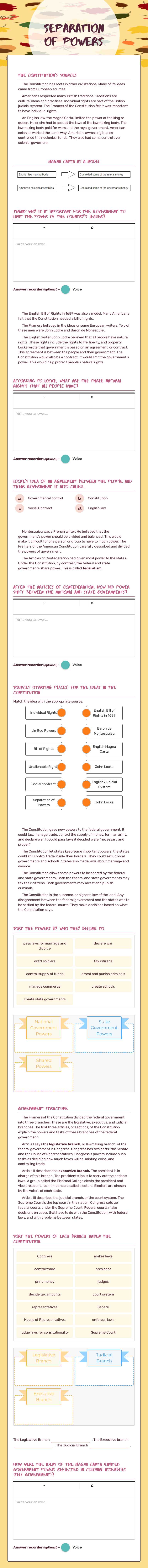 Separation of powers worksheet preview image