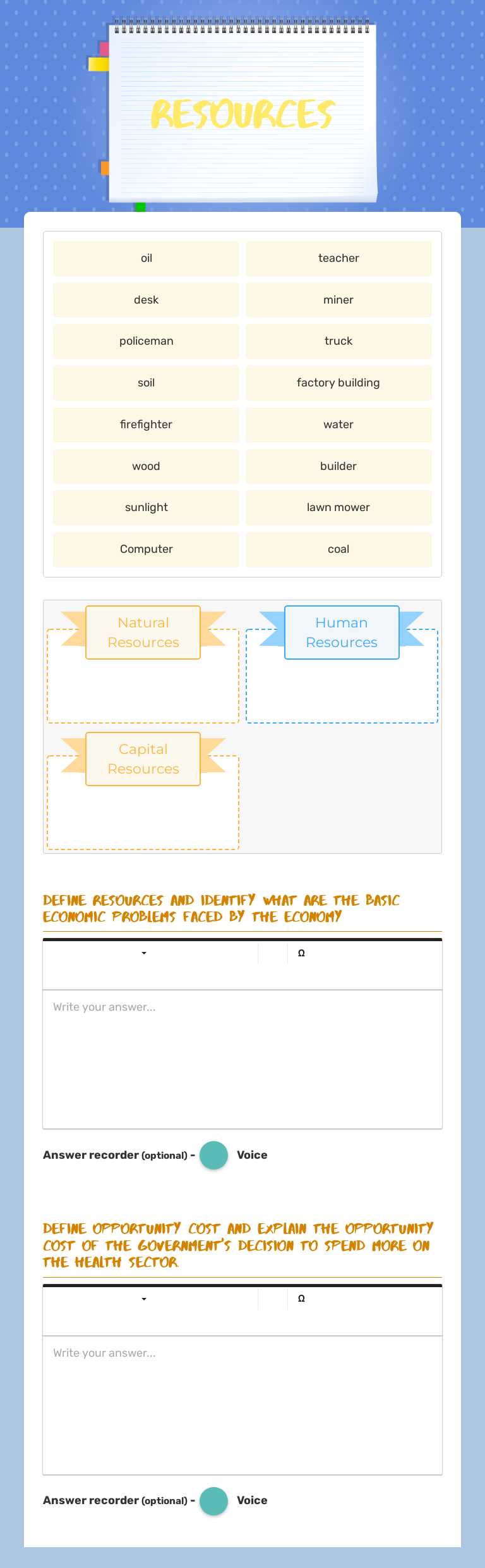 Resources worksheet preview image