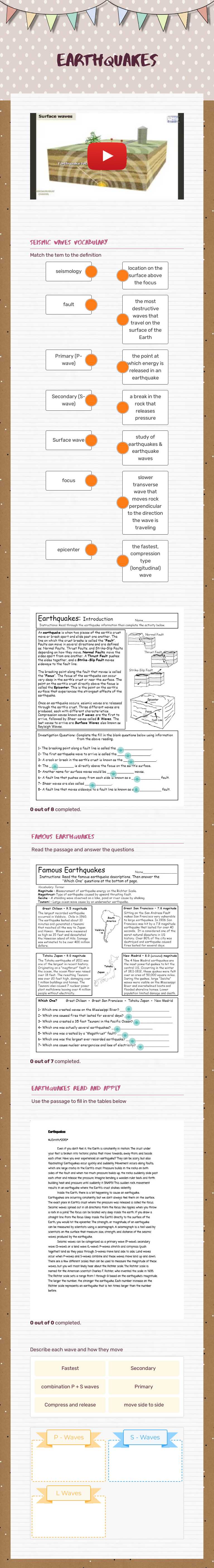 Earthquakes worksheet preview image