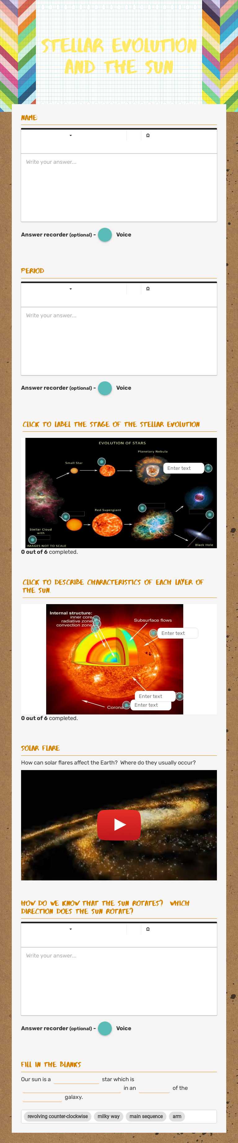 Stellar Evolution and the Sun worksheet preview image