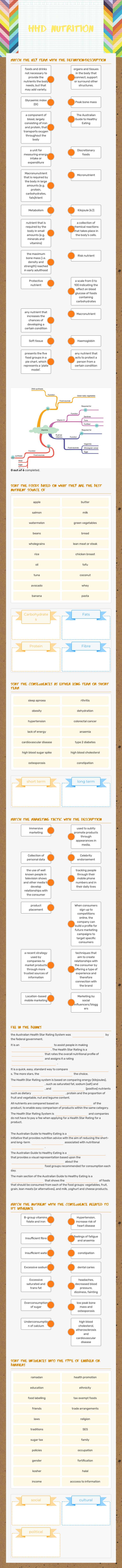 HHD nutrition worksheet preview image