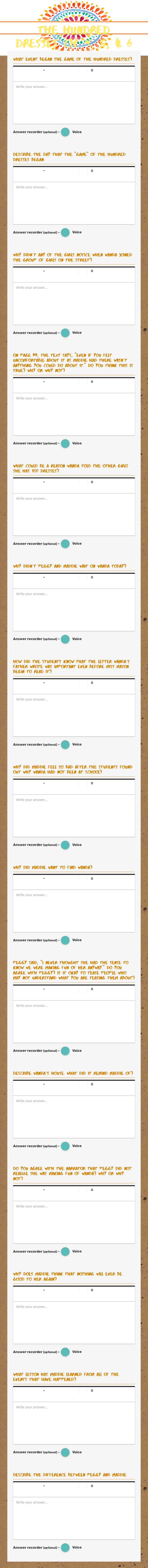 The Hundred Dresses Ch. 4, 5, & 6 worksheet preview image