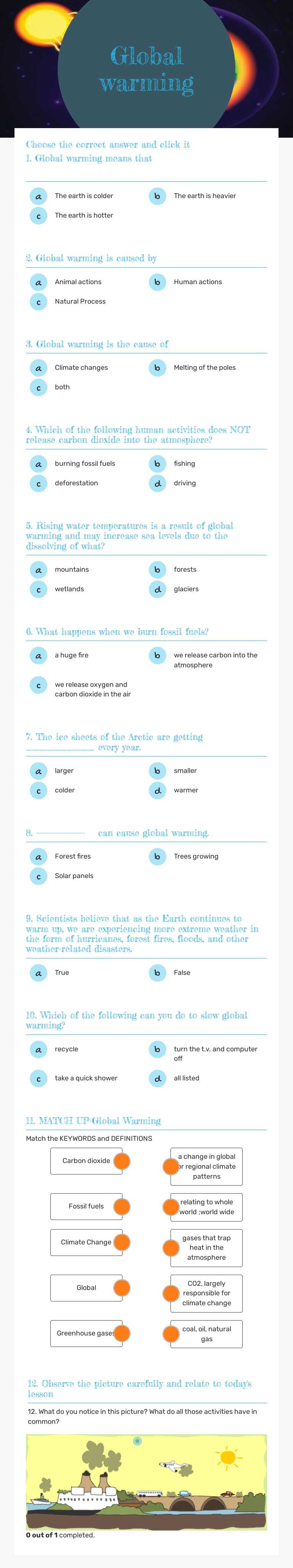Global warming worksheet preview image