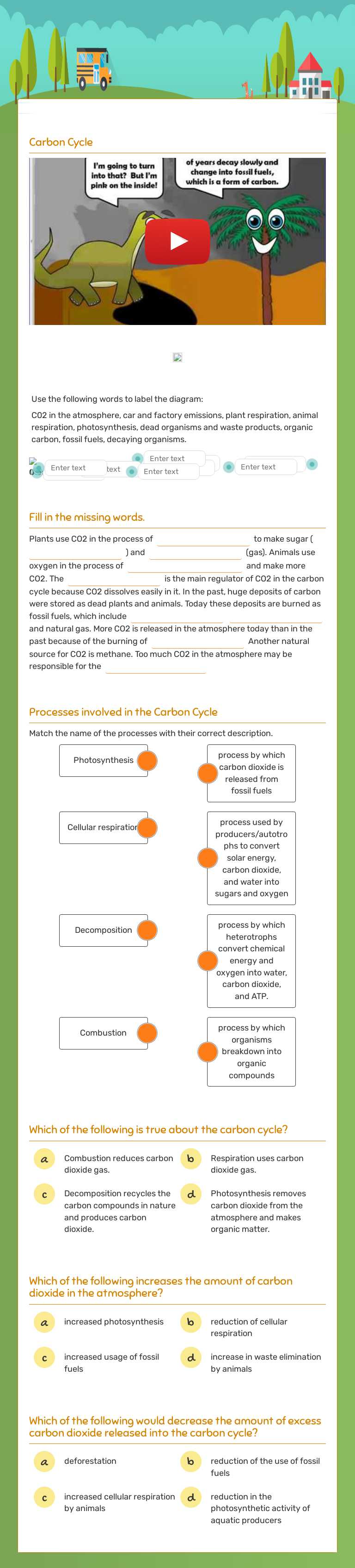 The Carbon Cycle by Sheila Wise | Interactive Worksheet | Wizer.me