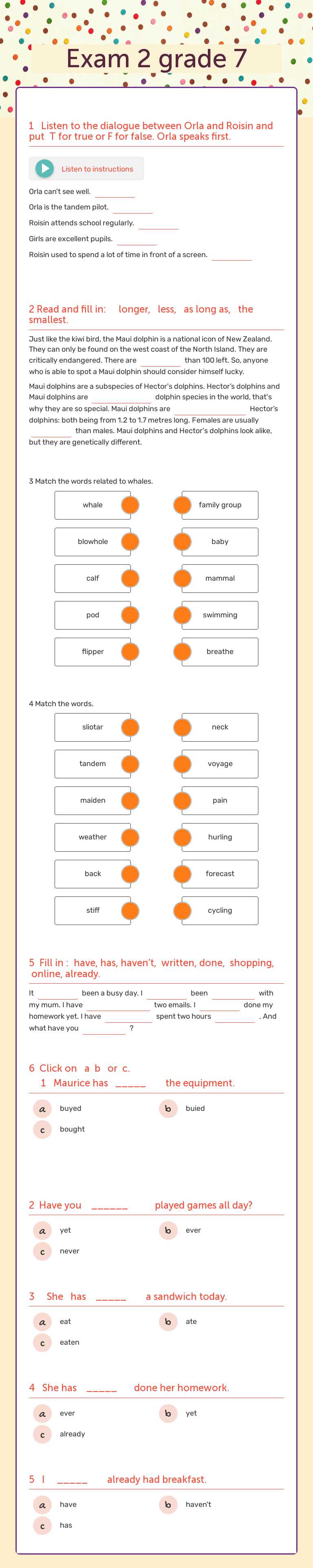Exam 2 grade 7 worksheet preview image