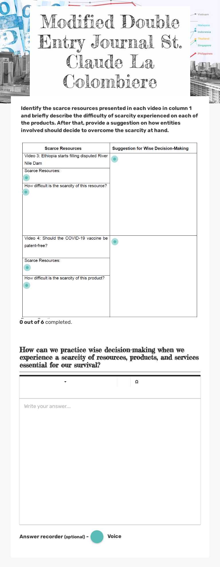 Modified Double Entry Journal St. Claude La Colombiere worksheet preview image