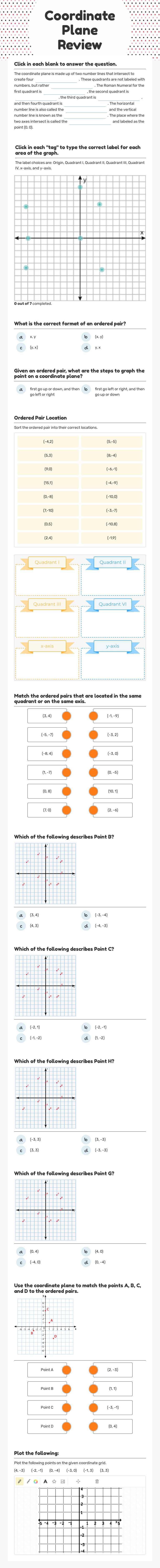 Coordinate Plane Review worksheet preview image