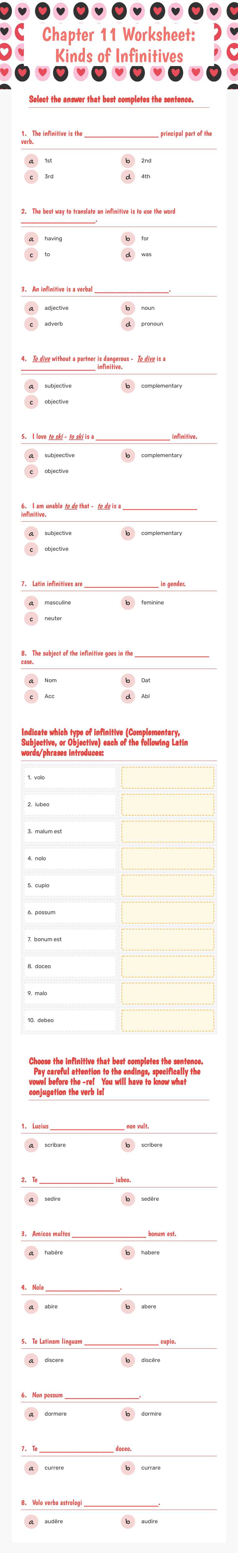 Chapter 11 Worksheet:  Kinds of Infinitives worksheet preview