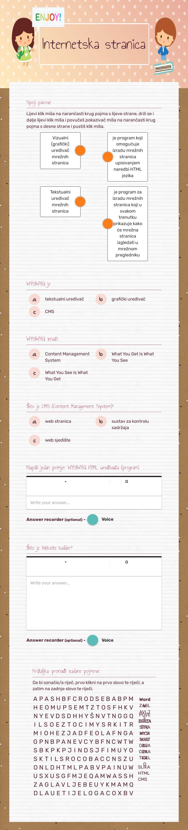 Internetska stranica worksheet preview image