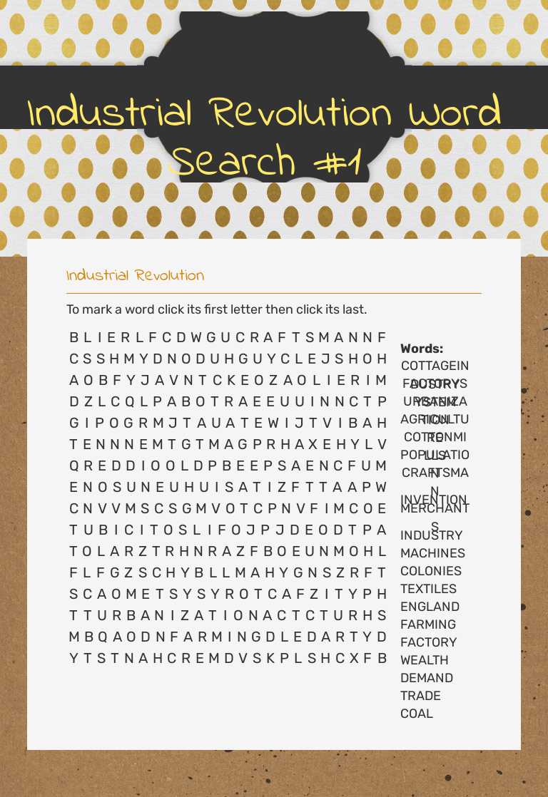Industrial Revolution Word Search #1 worksheet preview image