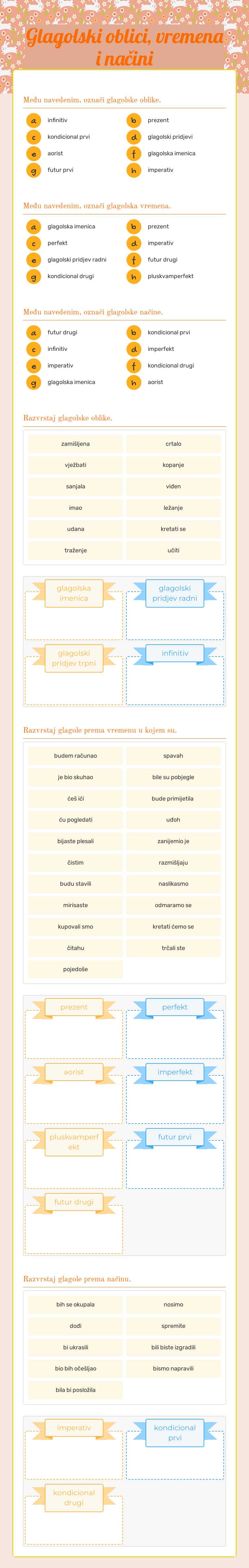 Glagolski oblici, vremena i načini worksheet preview image