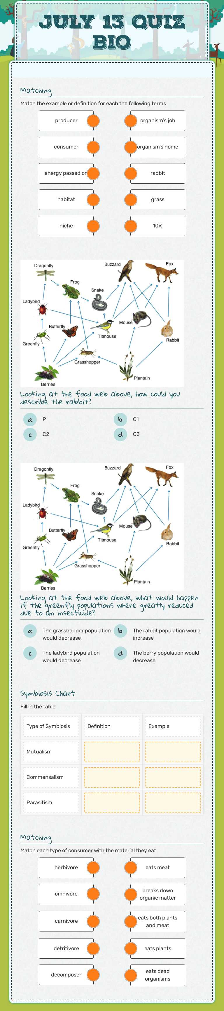 July 13 Quiz Bio worksheet preview image