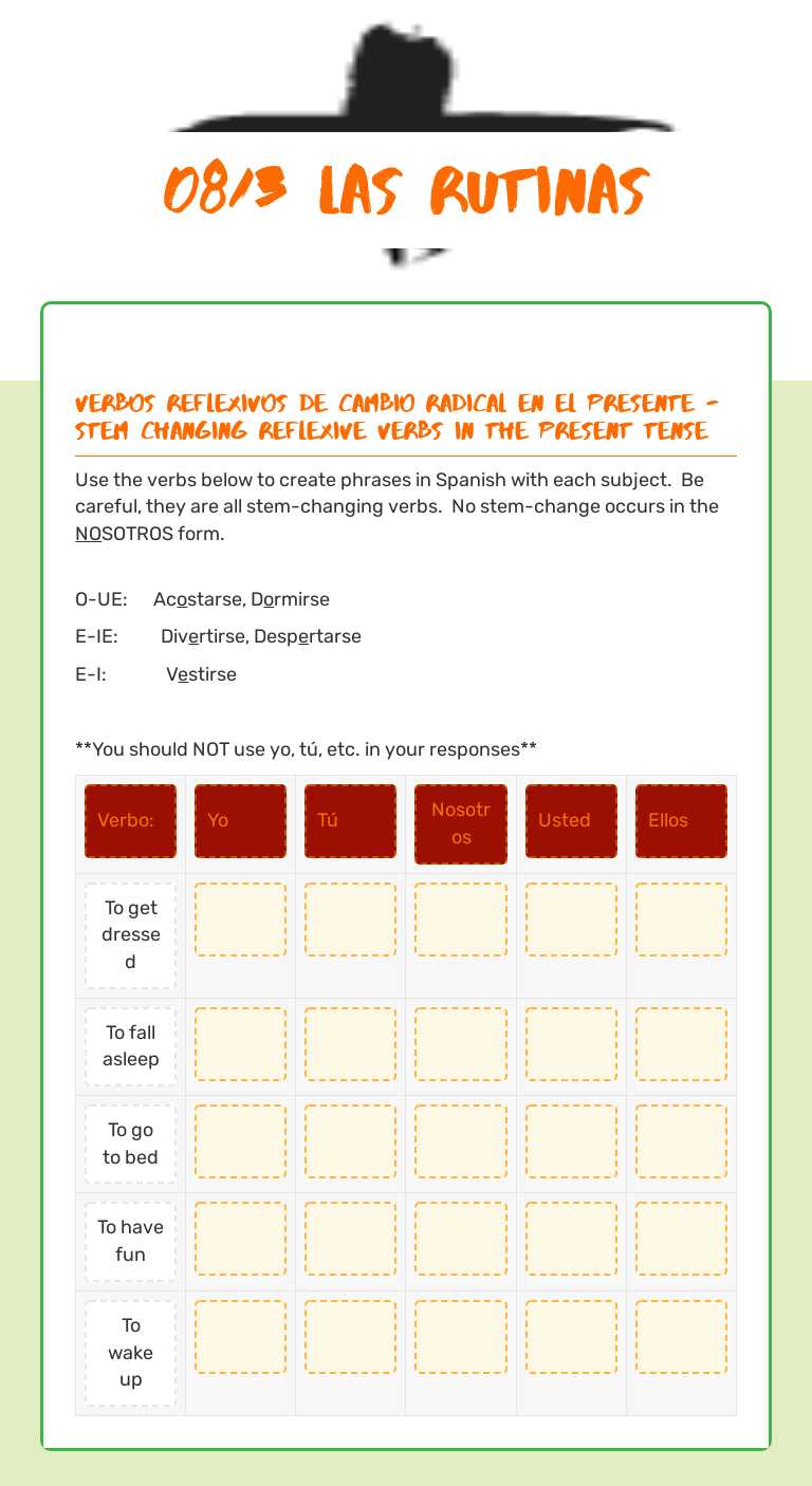 08/3 Las rutinas worksheet preview image