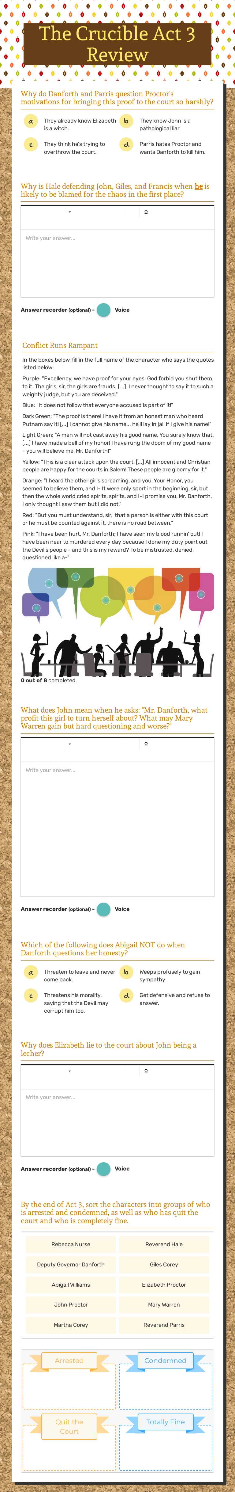 The Crucible Act 3 Review worksheet preview image