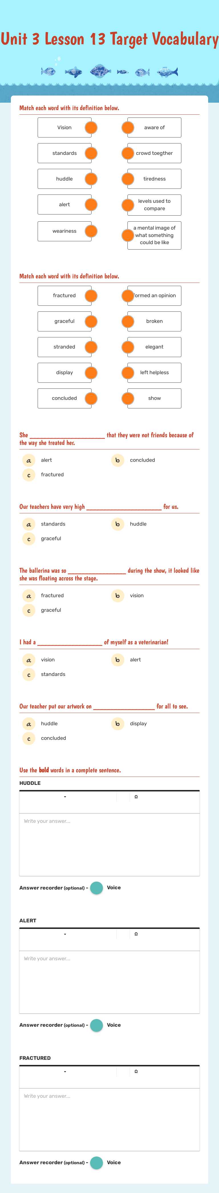 Unit 3 Lesson 13 Target Vocabulary worksheet preview image