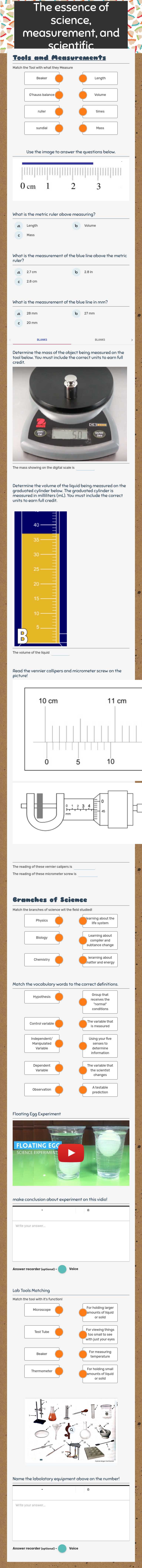 The essence of science, measurement, and scientific worksheet preview image