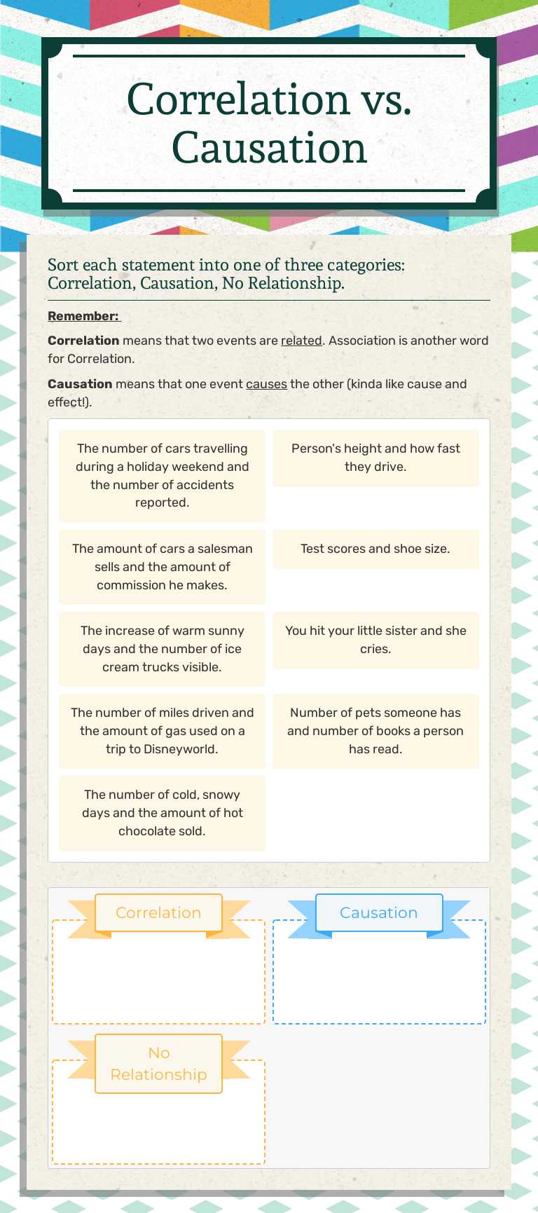 Correlation vs. Causation worksheet preview image