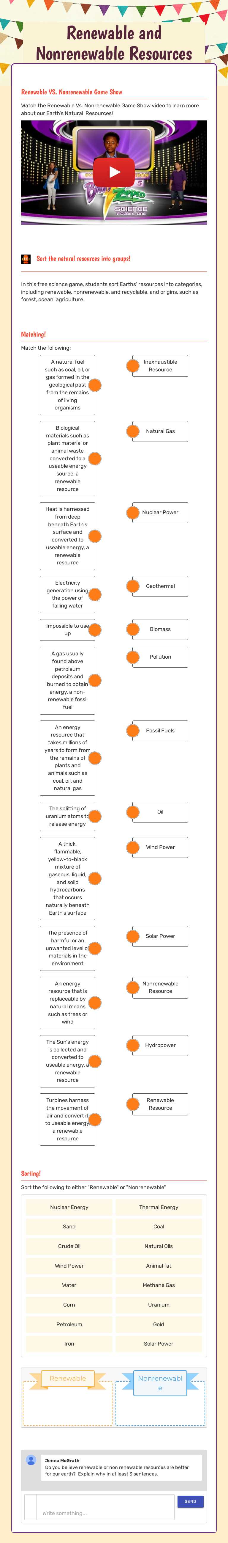 Renewable and Nonrenewable Resources worksheet preview image