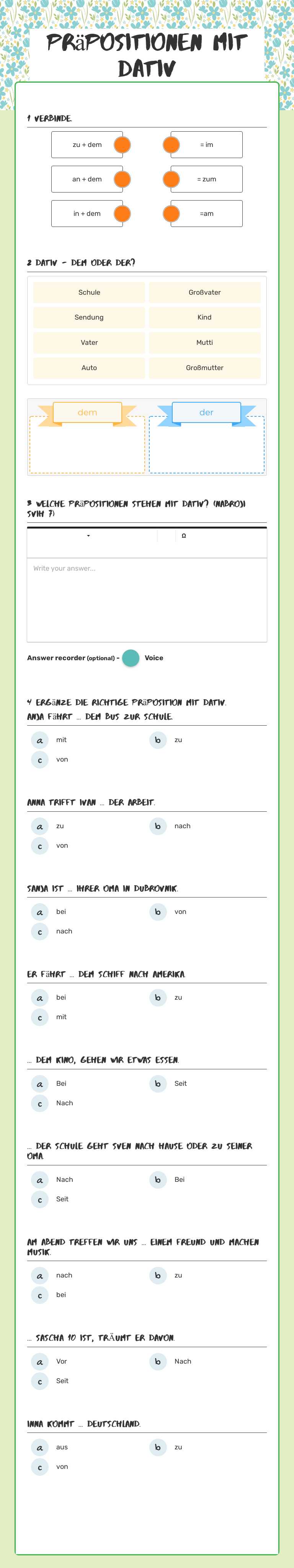 Präpositionen mit dativ Grade 8 worksheet preview