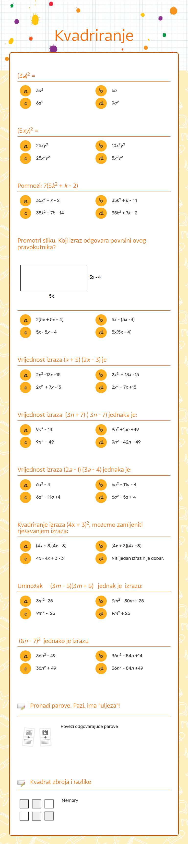 Kvadriranje worksheet preview image