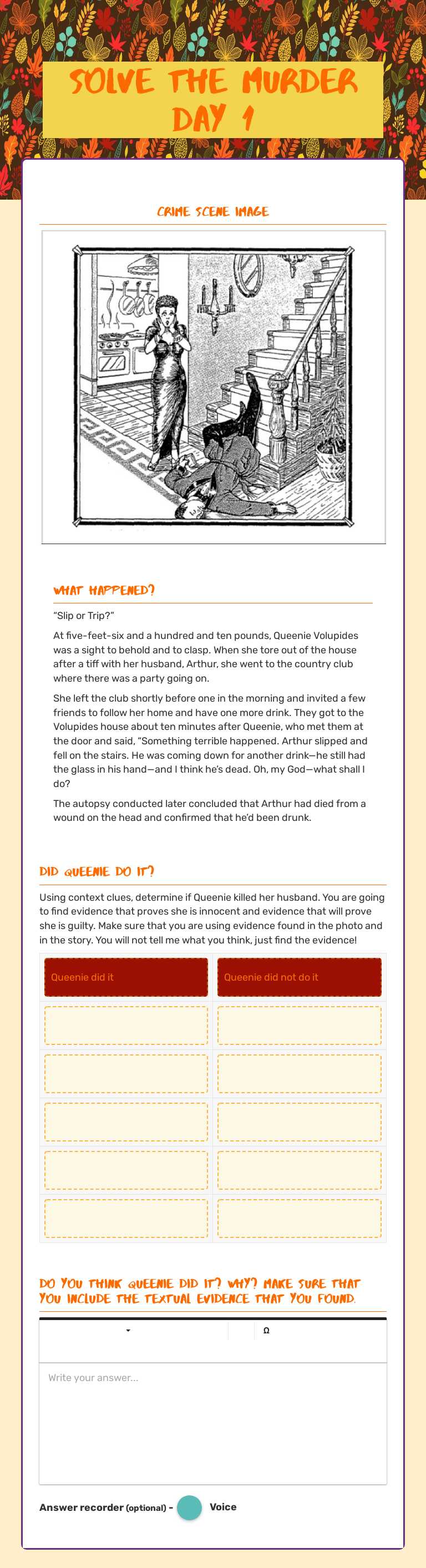 Solve the Murder Day 1 worksheet preview image