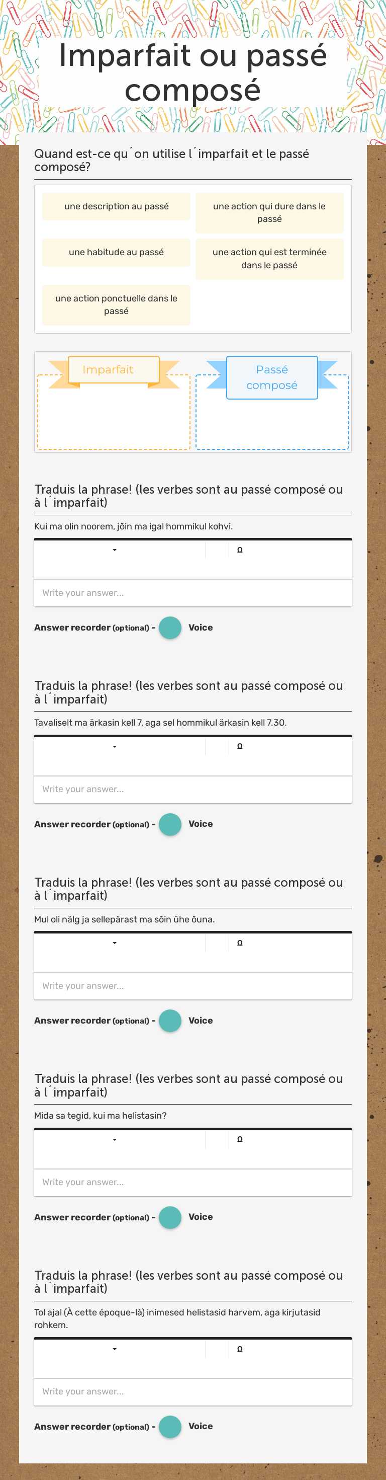 Imparfait ou passé composé worksheet preview image