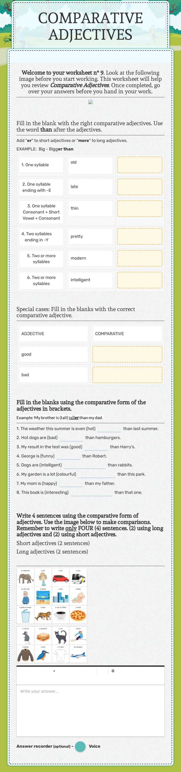 COMPARATIVE ADJECTIVES worksheet preview image