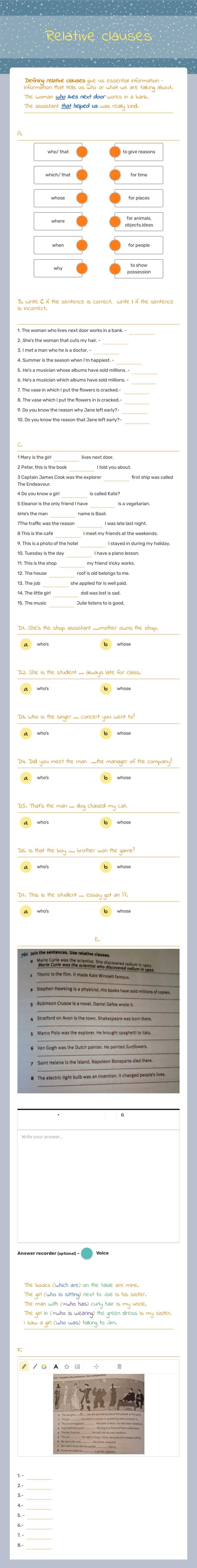 Relative clauses worksheet preview image
