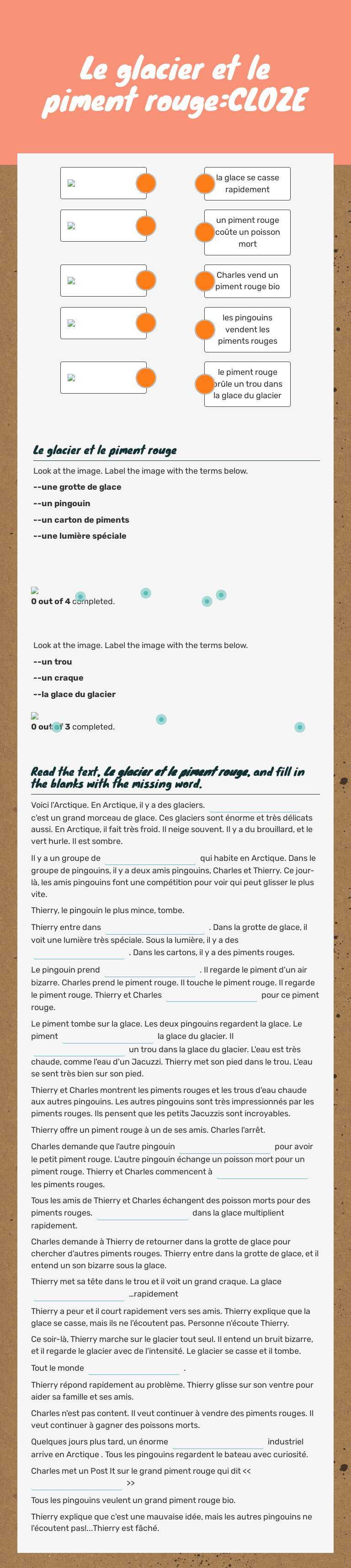 Le glacier et le piment rouge:CLOZE worksheet preview image