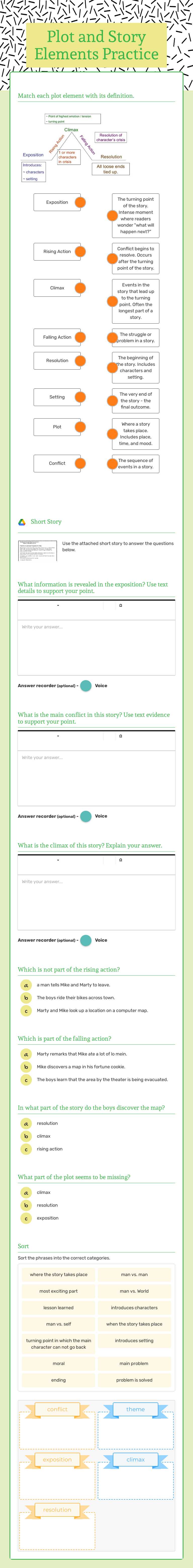 Plot and Story  Elements Practice worksheet preview image