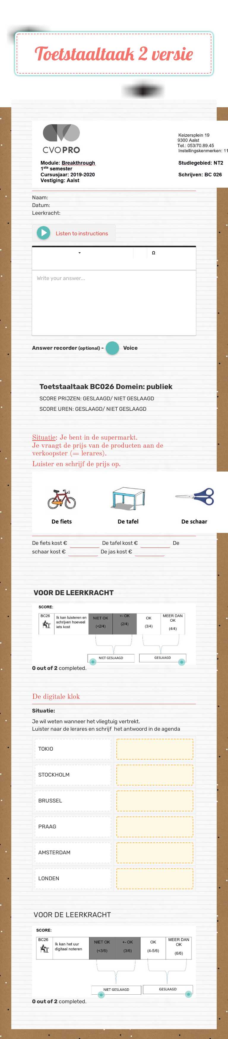 Toetstaaltaak 2 versie Grade 1 worksheet preview