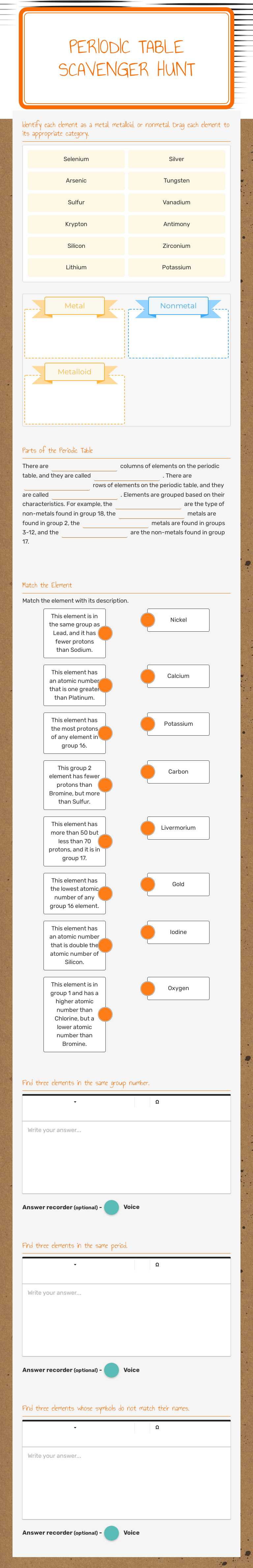Periodic Table Scavenger HunT Grade 8 worksheet preview