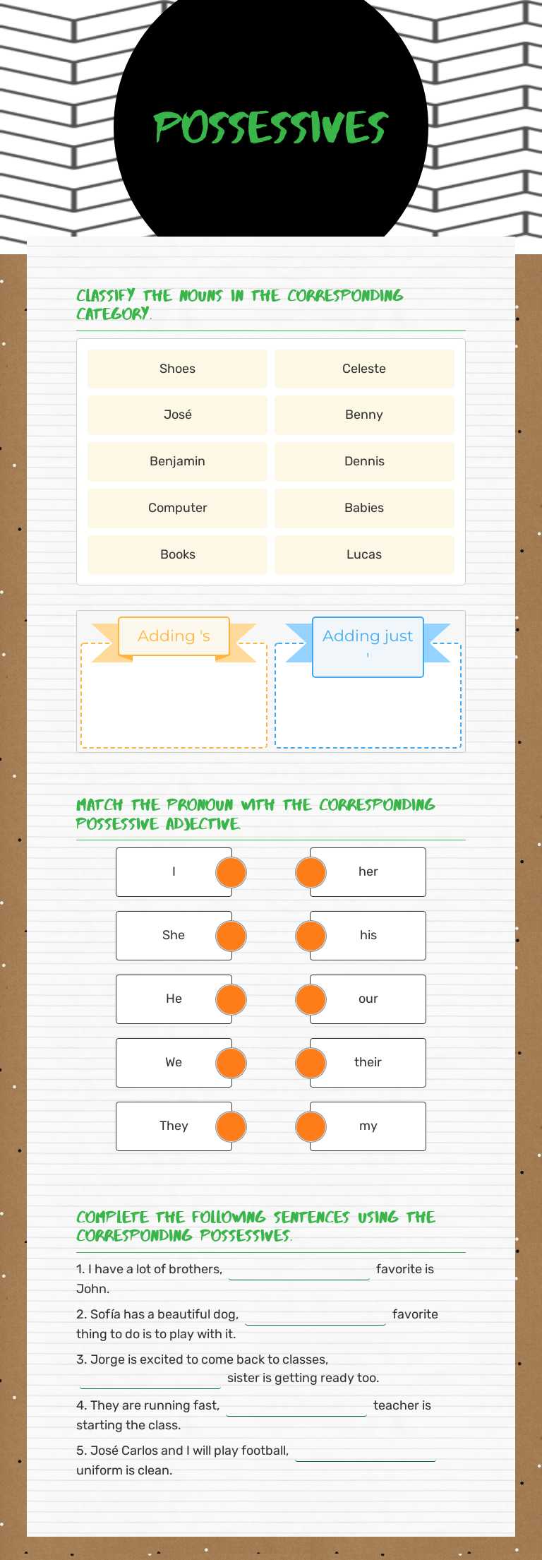 Possessives worksheet preview image